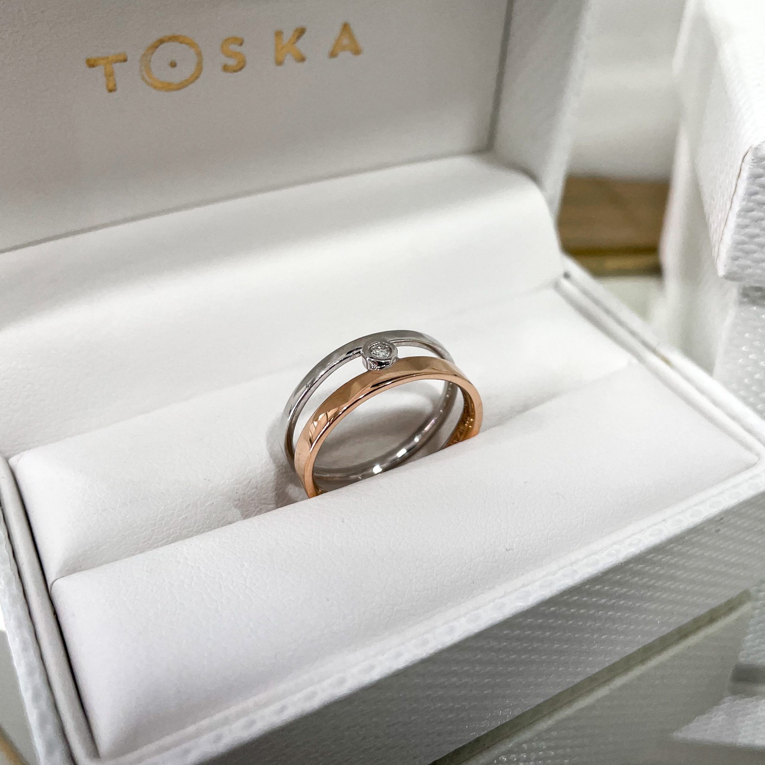 Anillo de compromiso oro blanco y rosa diamante